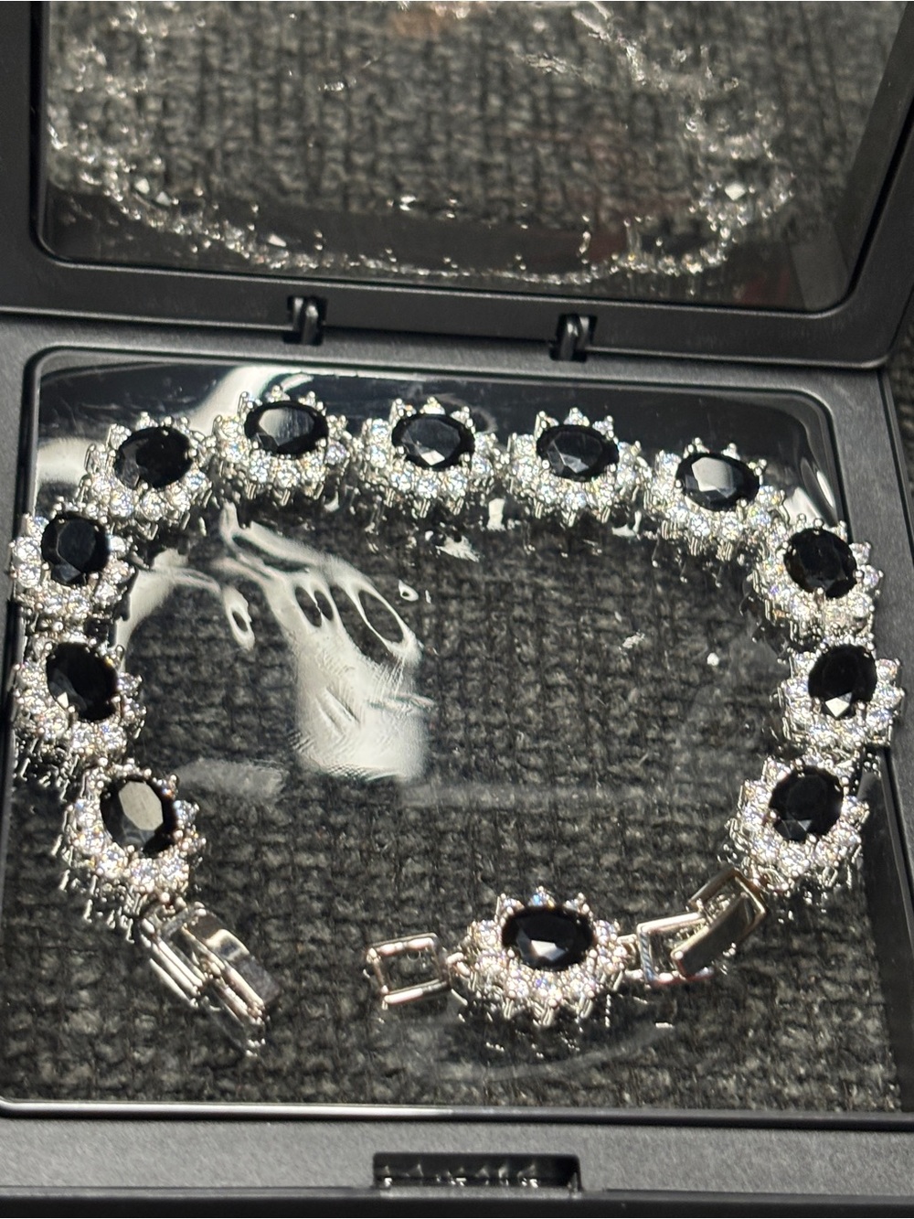 Elegant Black Crystal Tennis Bracelet - Silver Setting